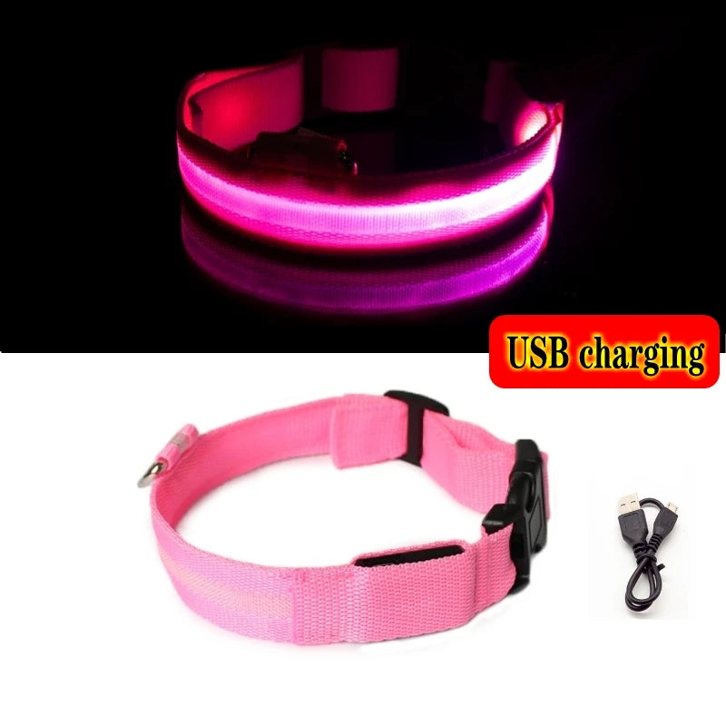 Led Dog Collar Light Anti-lost Collar For Dogs Puppies Night Luminous Supplies Pet Products Accessories USB Charging/Battery