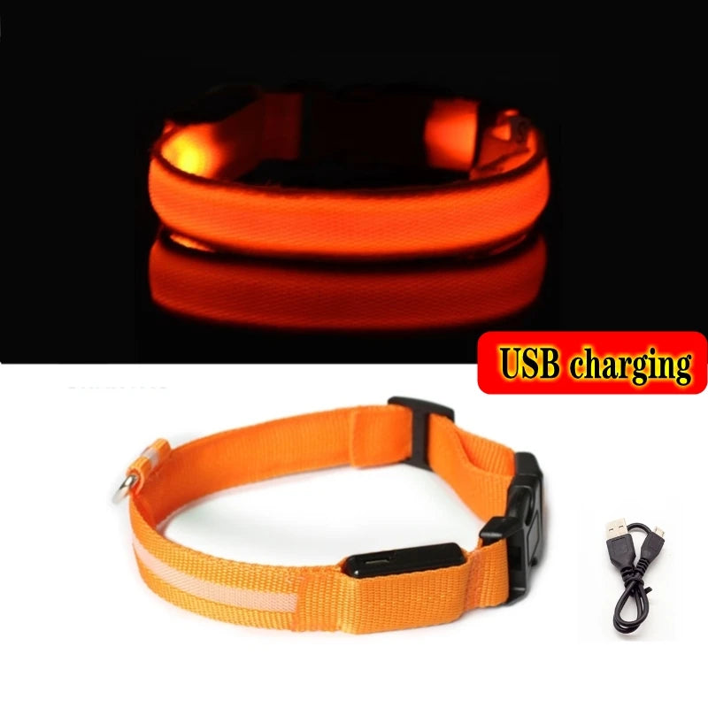 Led Dog Collar Light Anti-lost Collar For Dogs Puppies Night Luminous Supplies Pet Products Accessories USB Charging/Battery