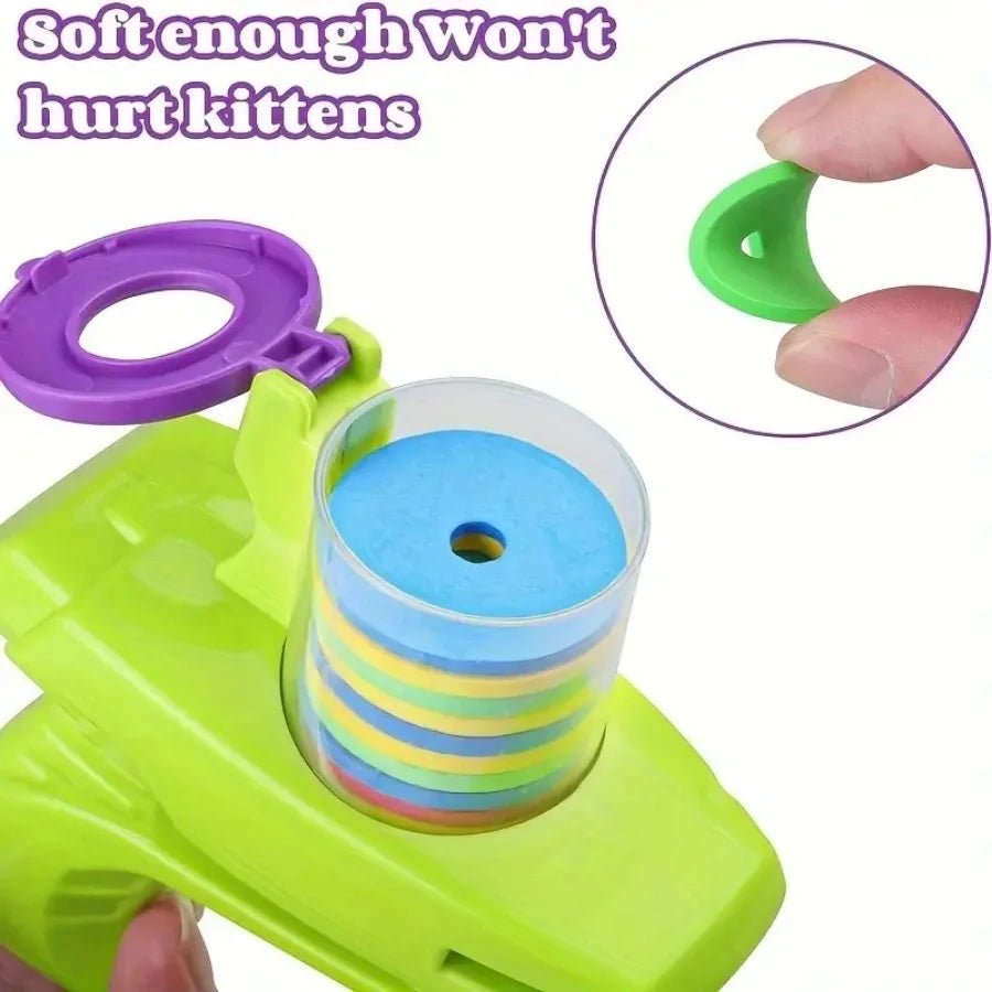 Set Of Interactive Cat Toy Launchers With Foam Discs - Manual Launchers for Pet Play and Exercise, Durable Plastic, No Batteries