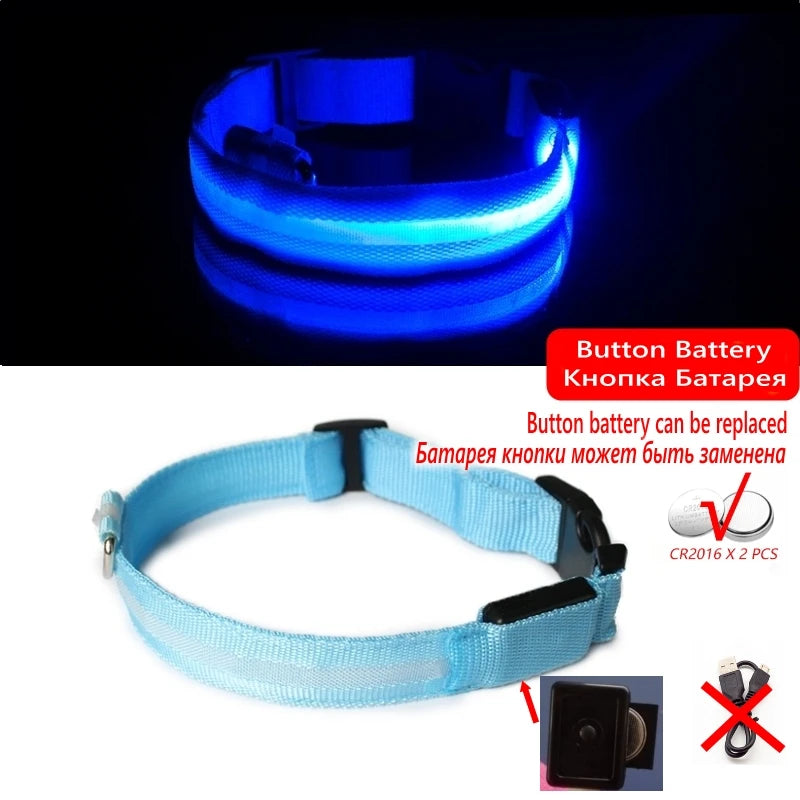 Led Dog Collar Light Anti-lost Collar For Dogs Puppies Night Luminous Supplies Pet Products Accessories USB Charging/Battery