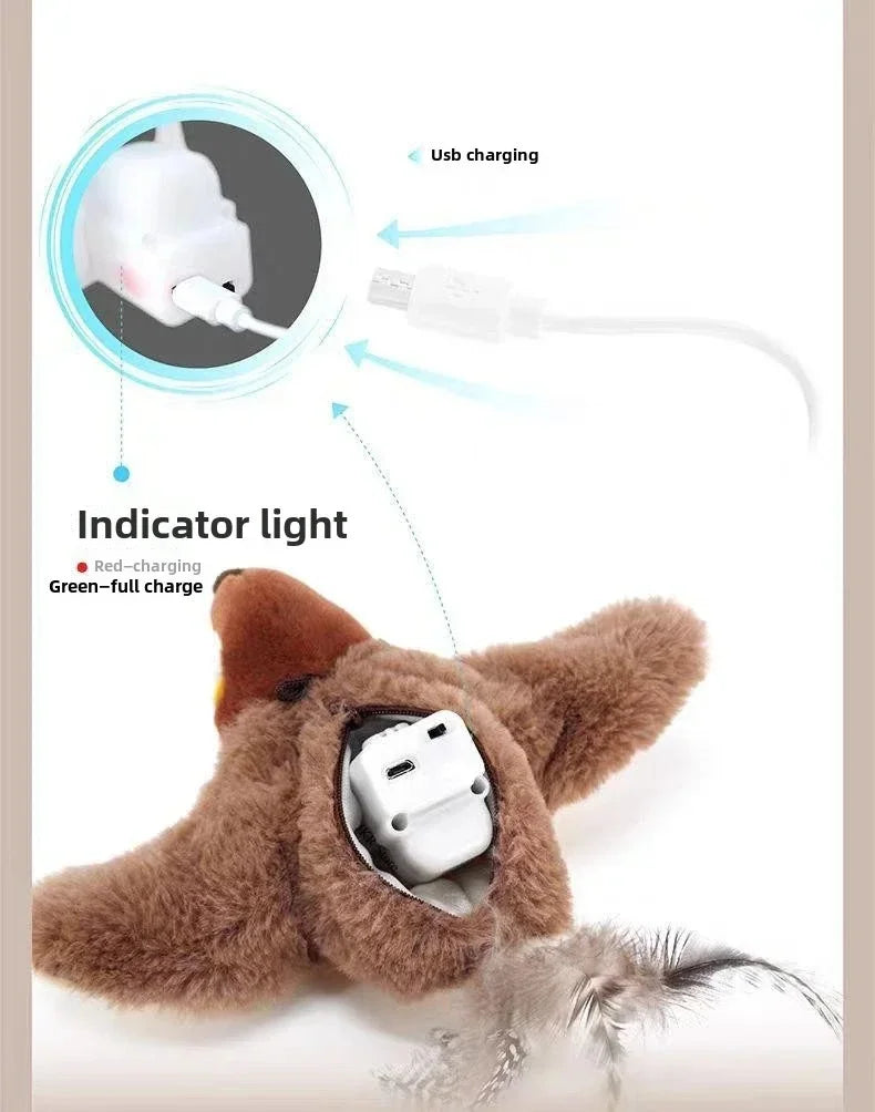 Remote Control Cat Toy Interactive Electric Fluttering Sparrow Realistic Bird Movements Engaging Pet Play Accessory