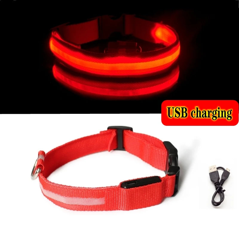 Led Dog Collar Light Anti-lost Collar For Dogs Puppies Night Luminous Supplies Pet Products Accessories USB Charging/Battery
