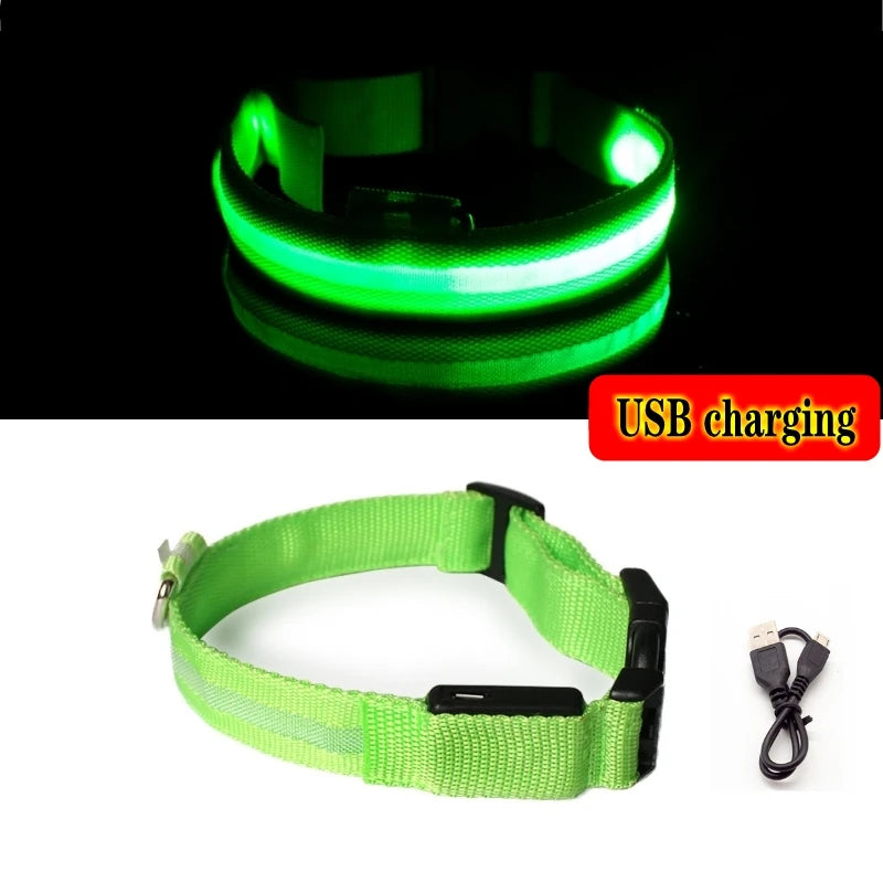 Led Dog Collar Light Anti-lost Collar For Dogs Puppies Night Luminous Supplies Pet Products Accessories USB Charging/Battery
