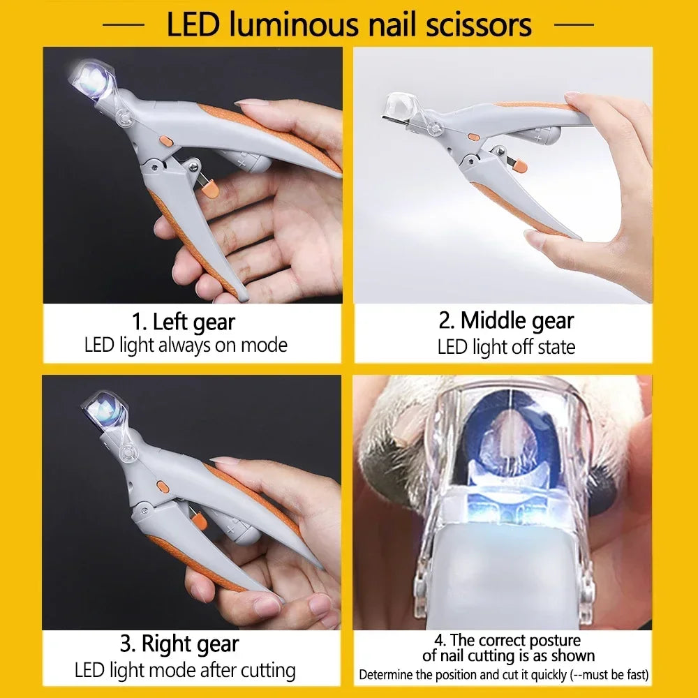 LED Light Pet Nail Clipper Strap with Amplification Function Cat And Dog Nail Trimmer Grooming Tool for Pet Care Cleaning Suppli