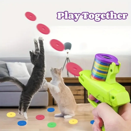 Set Of Interactive Cat Toy Launchers With Foam Discs - Manual Launchers for Pet Play and Exercise, Durable Plastic, No Batteries
