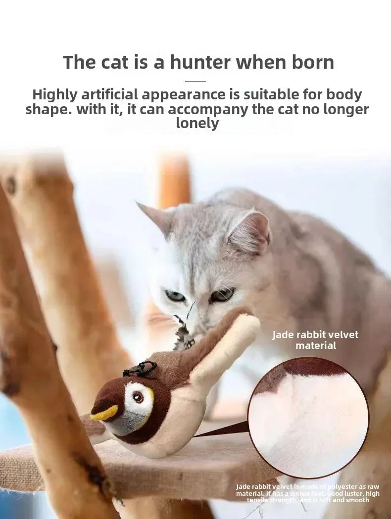 Remote Control Cat Toy Interactive Electric Fluttering Sparrow Realistic Bird Movements Engaging Pet Play Accessory