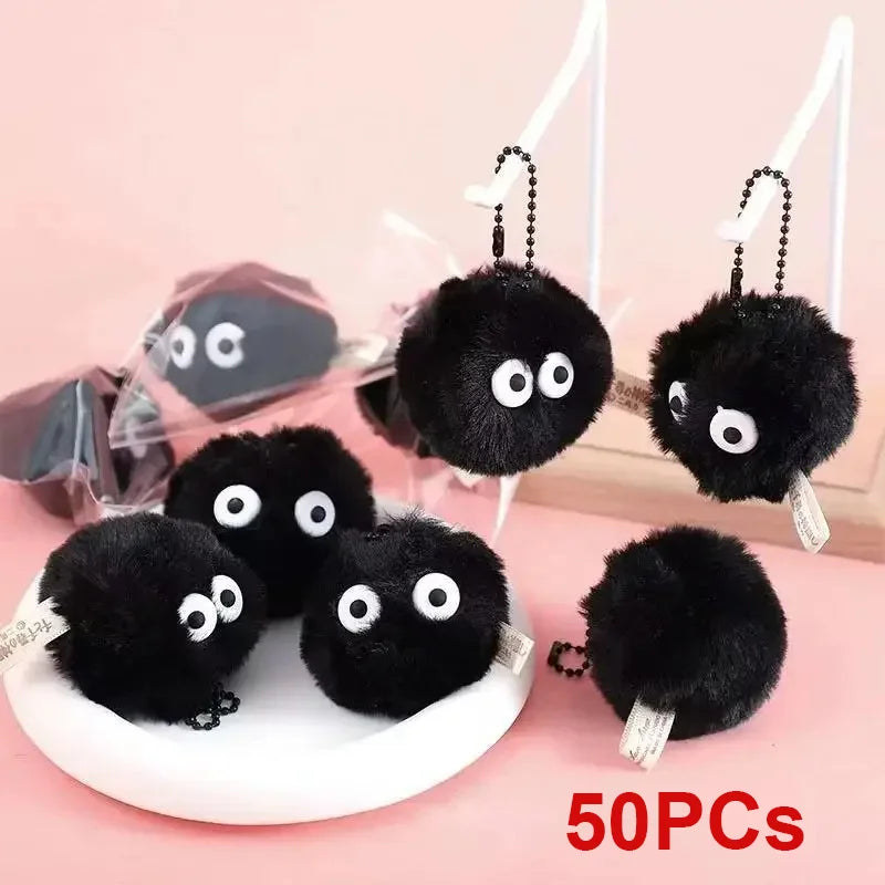 5/10PCS Pet Play Coal Ball Figurines Keychains Accessories Cute Plush Black Coal Ball Cartoon Bag Pendants